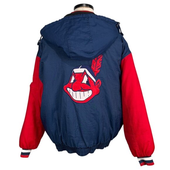 Vintage Cleveland Indians 90s Reversible Puffer Jacket L Navy & Red Pro Player - Picture 1 of 16